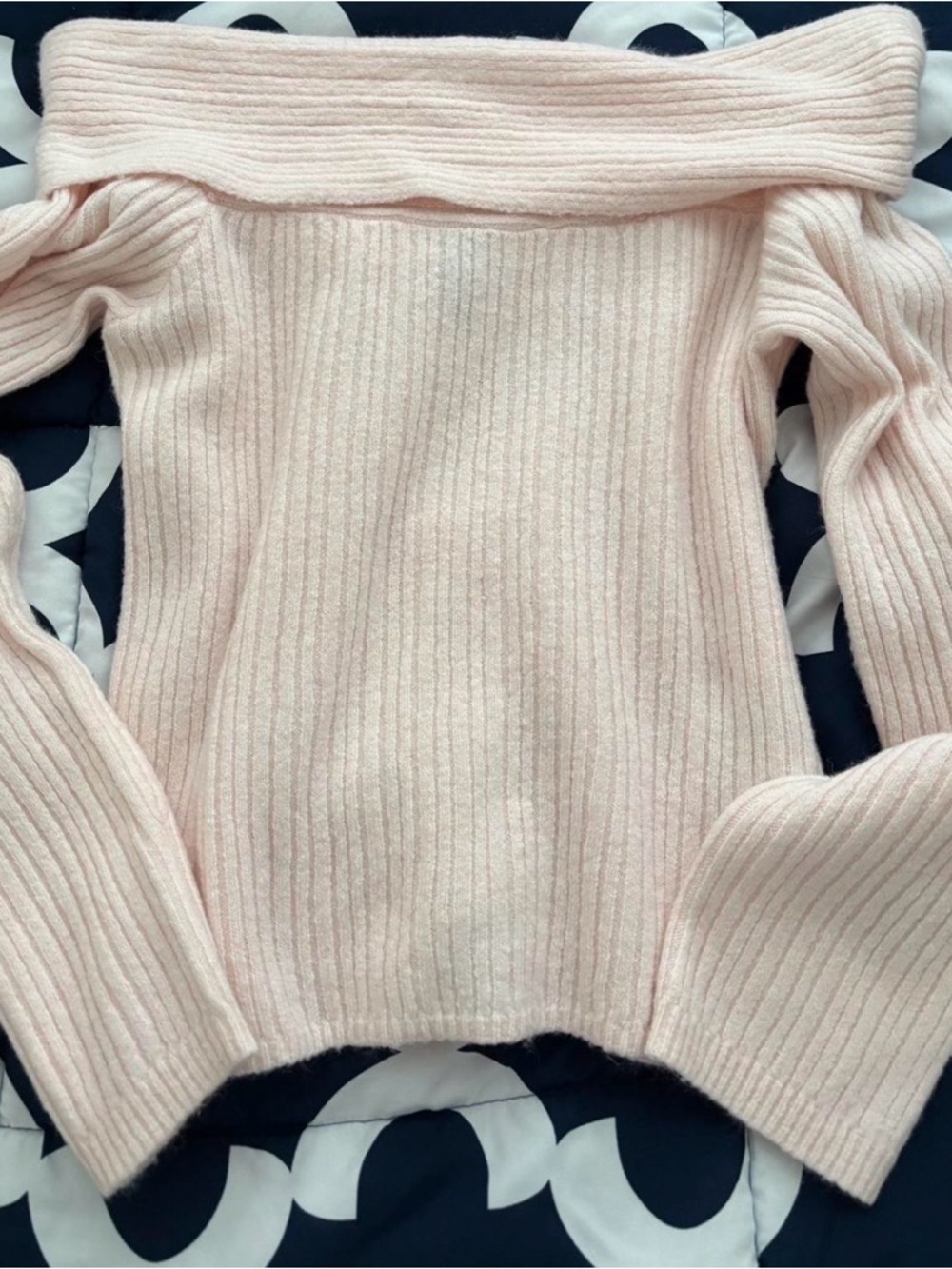H&M Blush Pink Off-the-Shoulder Ribbed Sweater